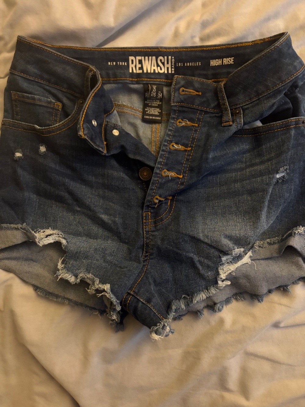 Rewash Dark Blue High-Rise Distressed Jean Shorts 3